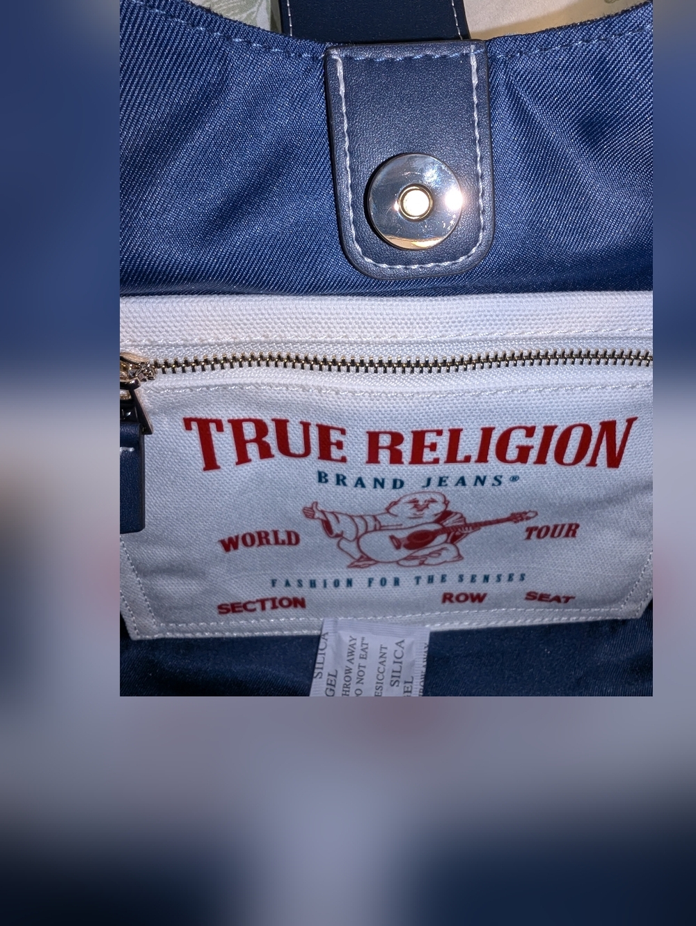 True Religion Dark Blue Denim Hobo Bag with Signature Silver Logo Accent NWT - Picture 5 of 10